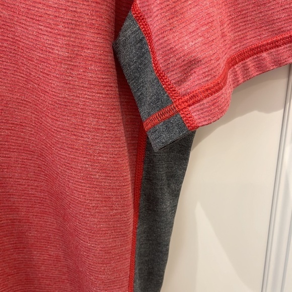 Lululemon Red Faintly Striped With Gray Insets Short Sleeve Shirt—Excellent! - Picture 3 of 6